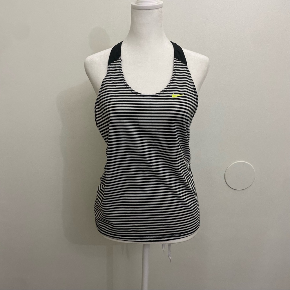 Nike - Black and White Striped Dri-FIT Tank